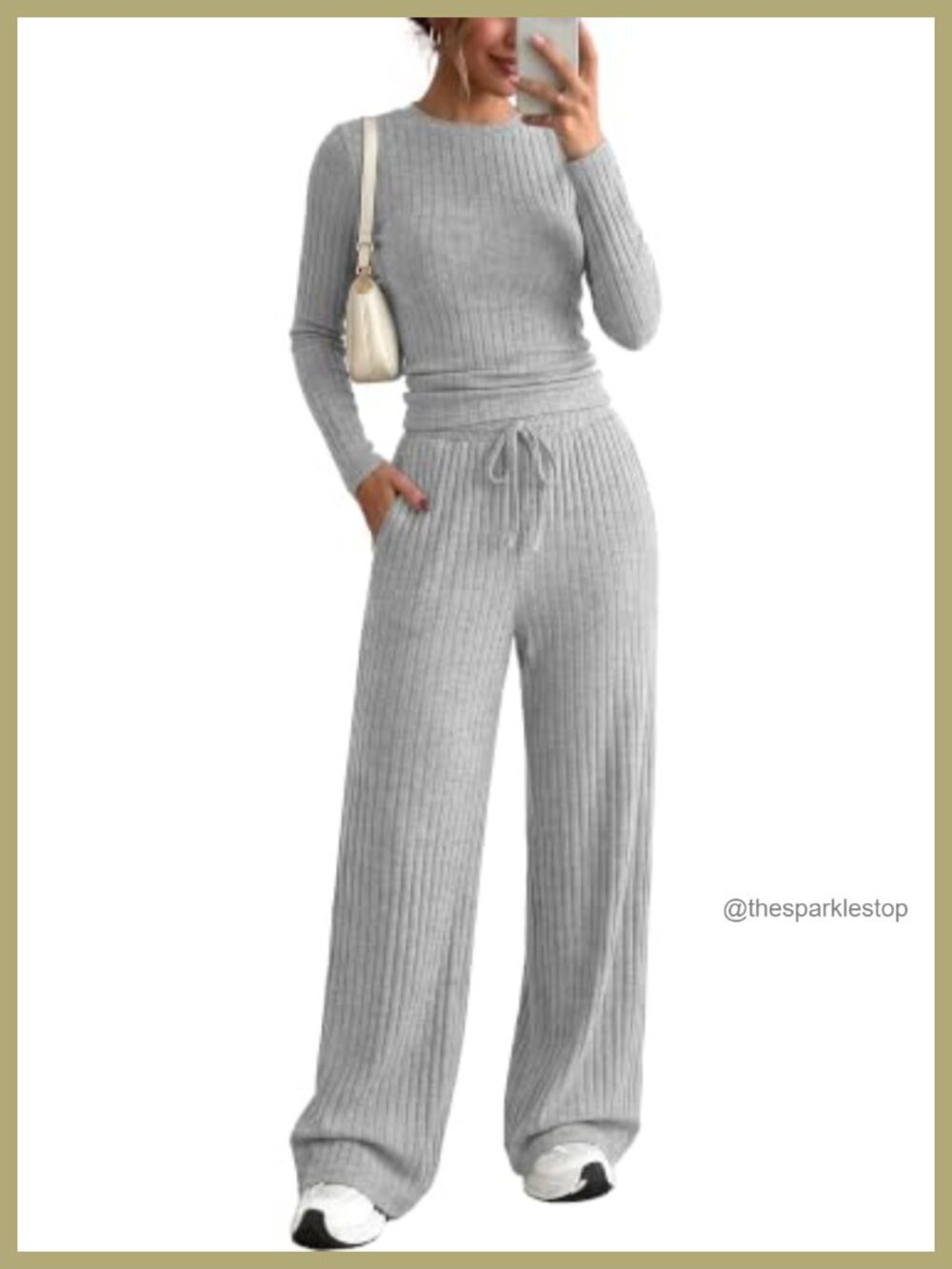 RUMIA Women's 2 Piece Sweater Lounge Set Ribbed Fitted Top Wide Leg Pants